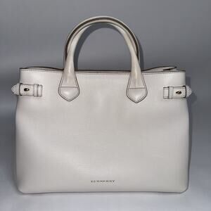Burberry Women’s Leather Banner Bag House Check Medium Tote Bag White